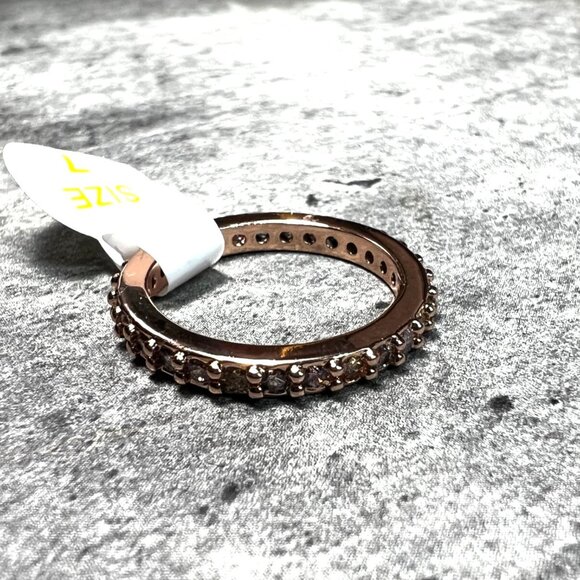 Ring Bomb Party Ring, NWOT, size 7, rose gold color band with minis clear stones - Picture 2 of 4